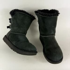 UGG Bailey Bow II Boots Women's 5 Black Suede Sheepskin Lined Mid-Calf 1016225